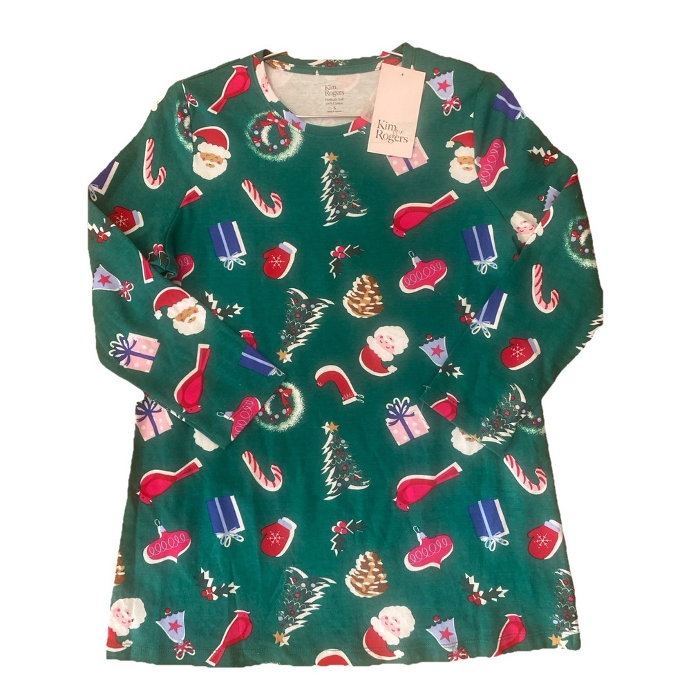 NWT Kim Rogers Christmas shirt size small green 3/4 sleeve Santa
